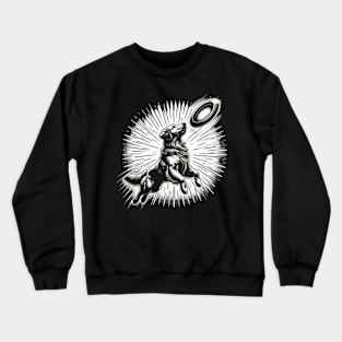 Golden retriever dog holding a flying saucer in the air Crewneck Sweatshirt